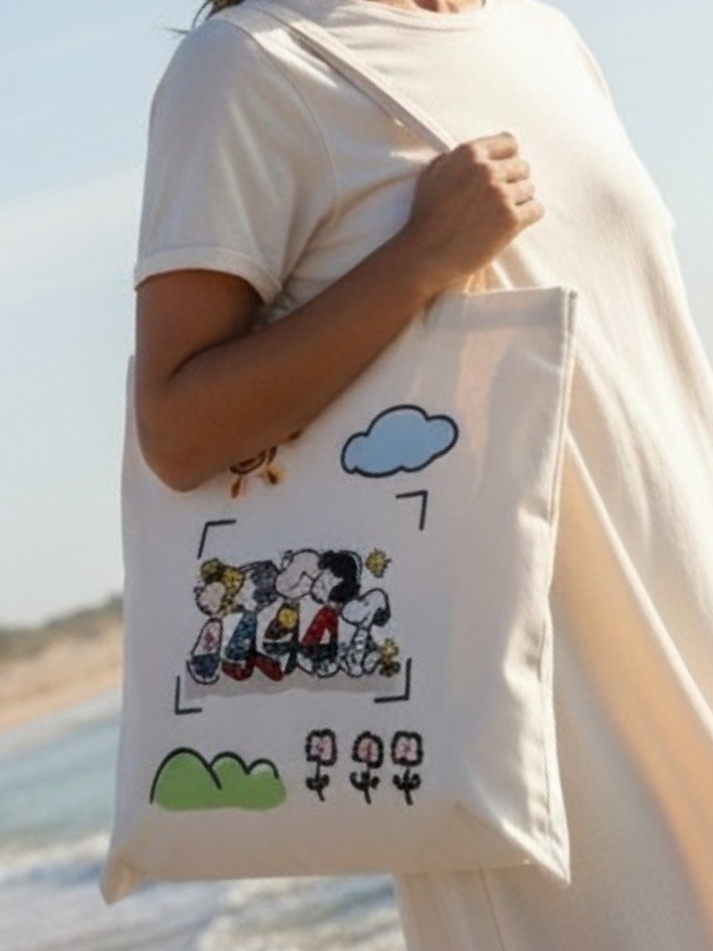 Peanuts - NWOT Charlie Brown, Snoopy, & The Entire Crew On This Eco. Canvas Bag - Picture 12 of 12